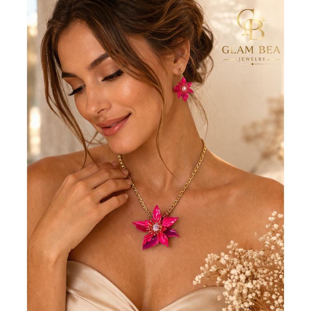 Betsey Johnson Orchid Statement Pendant Pink, Purple - Picture 3 of 13
